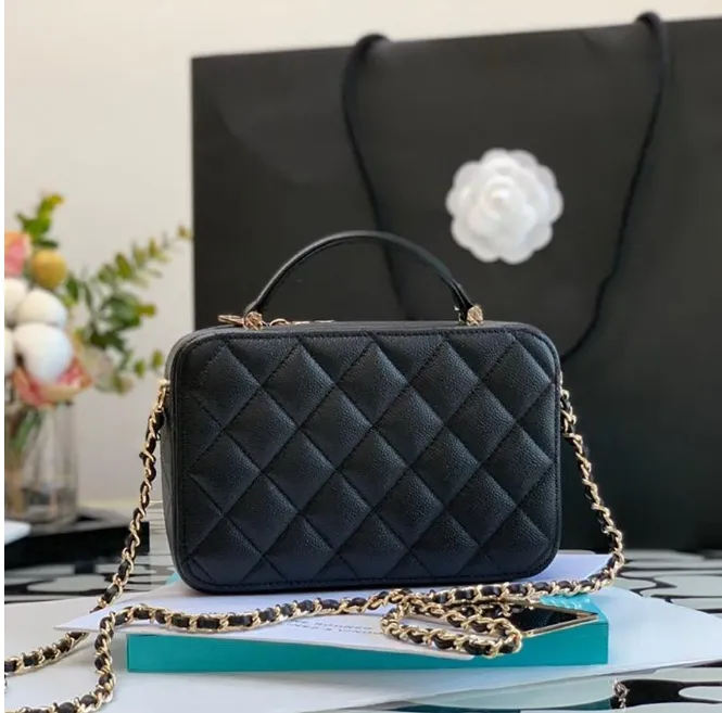 2024 Caviar Leather Big Box Bag 19cm Fashion Chain Bag for Women Black Designer Shoulder Handbag Crossbody Bag Luxury Cosmetic Bag With Box