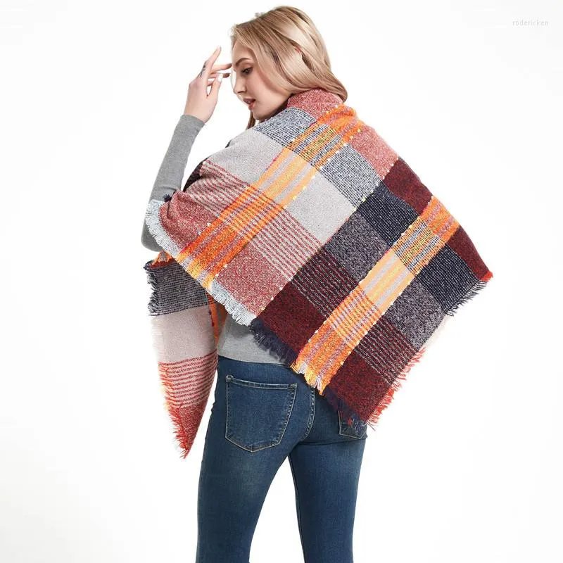 Etniska kläder 2023 Autumn and Winter Square Scarf Women's Shawl Ribbon Plaid Polyester Thorn Wool