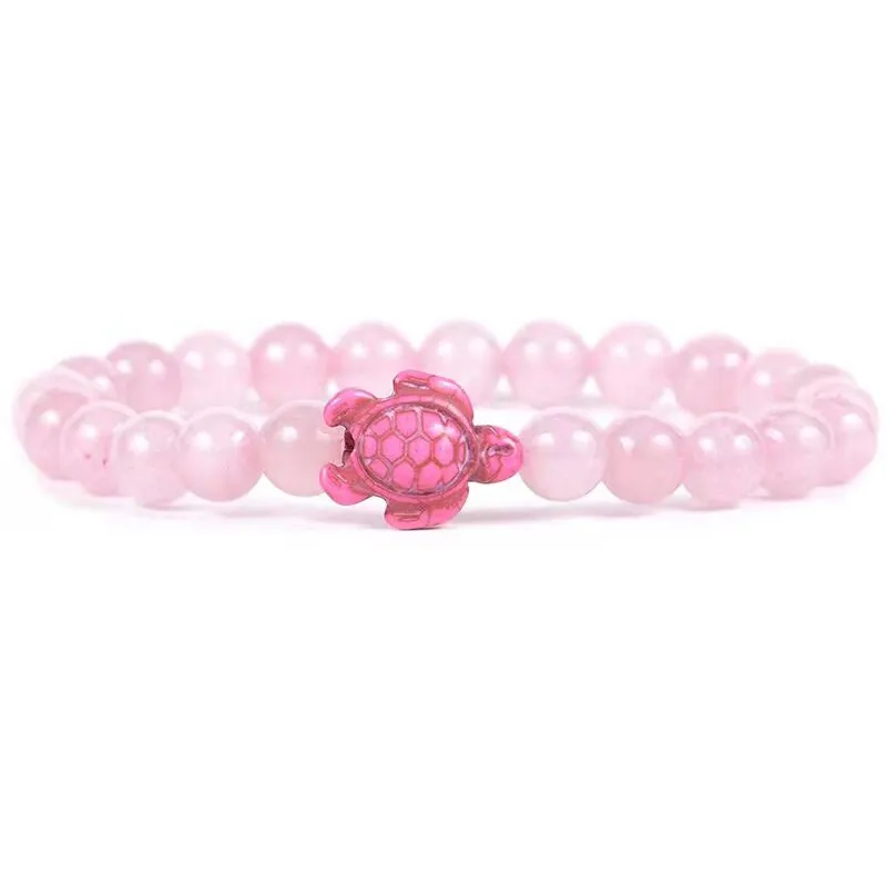 Bracciale con perline in filo di pietra tartaruga rosa al quarzo rosa per gioielli da donna