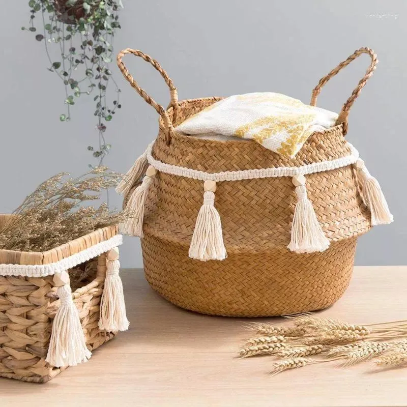 Decoratieve beeldjes Noordelijke katoenen touw houten kraal slingel met kwastwandhangende kinderkamer rekwisieten ornament kinderen babykamer decor s24 20