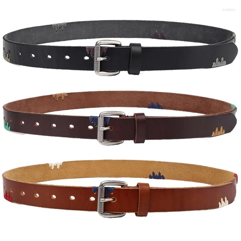 Ceintures Ceinture Mâle En Cuir Cuivre Boucle À La Main Première Peau De Vachette Pure Rétro Tout-match Jeans Occasionnels Doux Marron Noir Luxe Cowboy