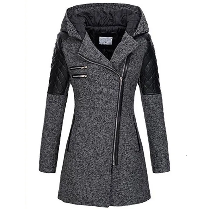 Women's Wool Blends 5XL Winter Warm Slim Zipper Women Jacket Thickening Cotton Hooded Coat Female Splice Overcoat Outwear Parkas 230109