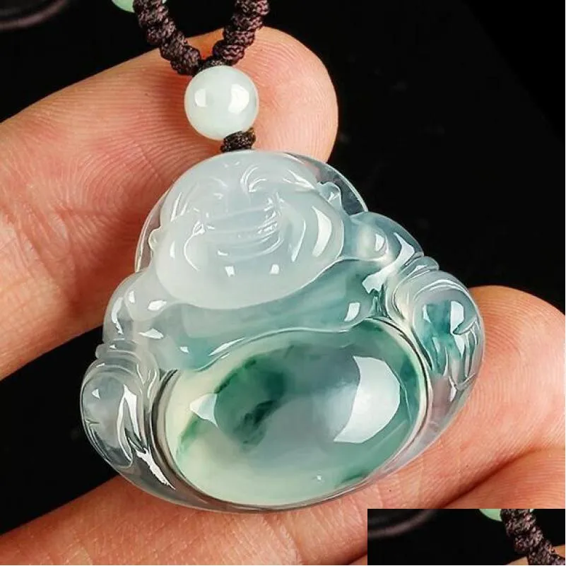 Kolye Kolyeler Gerçek Burma Jadeite Buddha feng shui cazibe kolye erkek kadın m zümrüt jades taş heykel şanslı amet hediye dr dh8wf