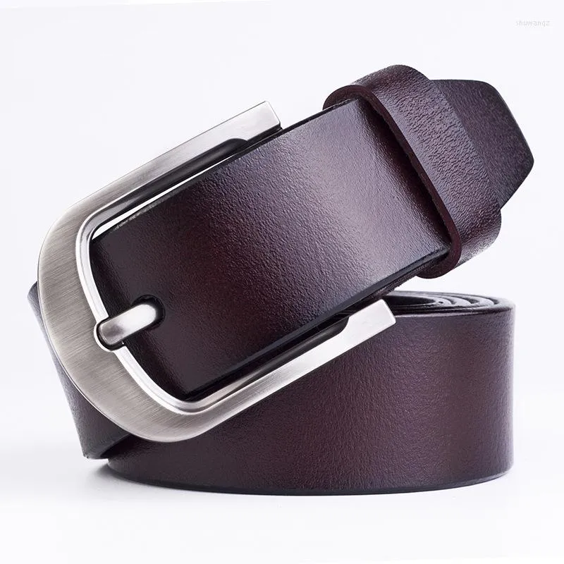 Belts Men's Leather High Quality Classic Belt Alloy Pin Buckle Matching Jeans Business Cowhide Black Color Dark Brown