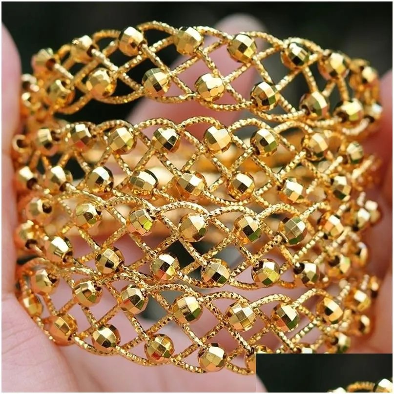 Bangle 24k miedzi 4pcs etniczny koralik złoty kolor s arabski bransoletki dla dziewcząt bransoletka dla dziewcząt biżuteria ślubna Afryka 221028 Drop Deli dhepi