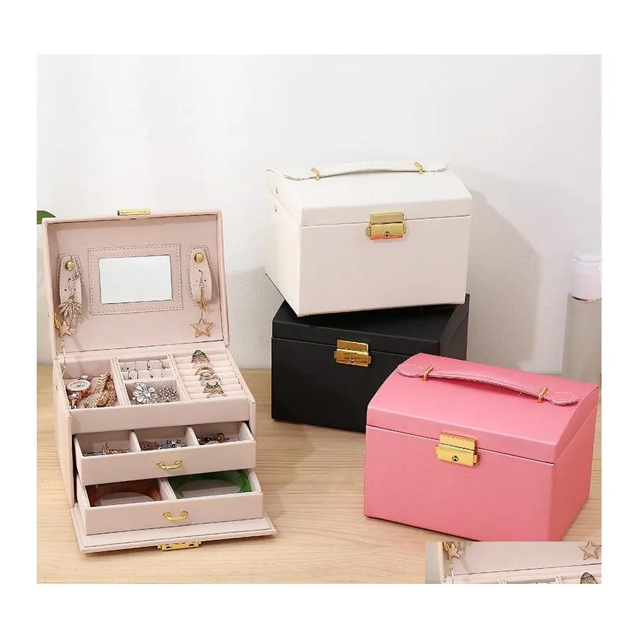 Jewelry Boxes Doublelayer Veet Box European Storage Large Space Holder Gift 2714 T2 Drop Delivery Packaging Display Ote2F