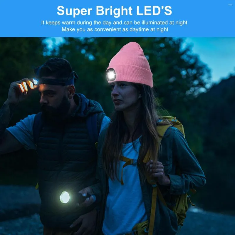 Cappellini da ciclismo USB LED Beanie Multiuso Mantieni caldo Cappello Luci Ricaricabile Staccabile Luminosità a 3 marce Unisex per la pesca notturna