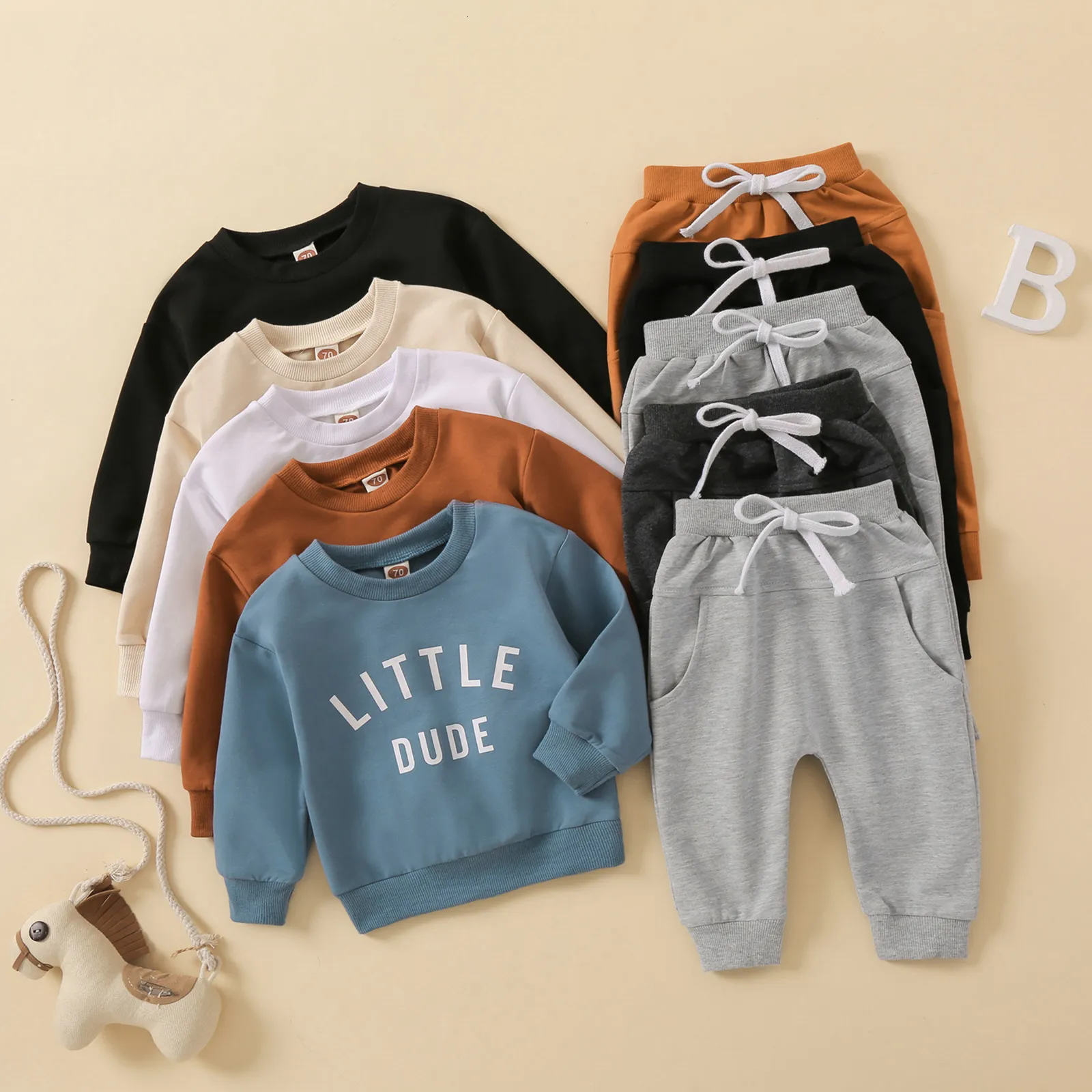 Clothing Sets Citgeett Autumn Kid Boys Pants Suit Long Sleeve Letters Print Shirt Casual Street Long Drawstring Trousers Fall Spring Clothes 230110