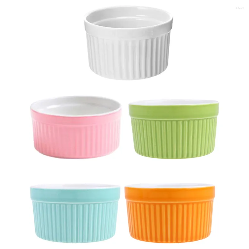 Bowls 5Pcs Pudding Cups Cake Ramekin Ceramic Baking Dish Bowl Bakeware Sets For Storage Home