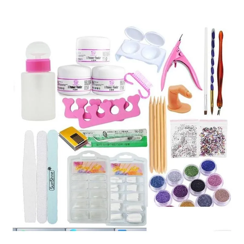 Nail Art Kits Acrylique Manucure Kit 12 Couleur Glitter Poudre Décoration Stylo Pinceau Faux Doigt Pompe Outils Ensemble Drop Delivery Santé Beau Dhxit