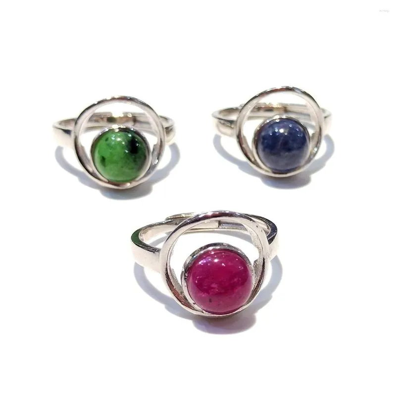 Bagues de cluster Lii Ji Real Gemstone Bague Ruby Sapphire Anyolite 925 Sterling Silver Finger Réglable Femmes Bijoux Cadeau de vacances