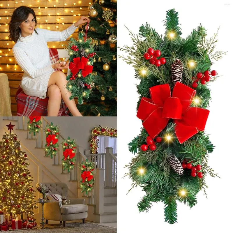 Decorative Flowers Wreath Sash Winter Wreaths For Indoors The Cordless Prelit Stairway Trim Christmas Front Door Holiday Wall