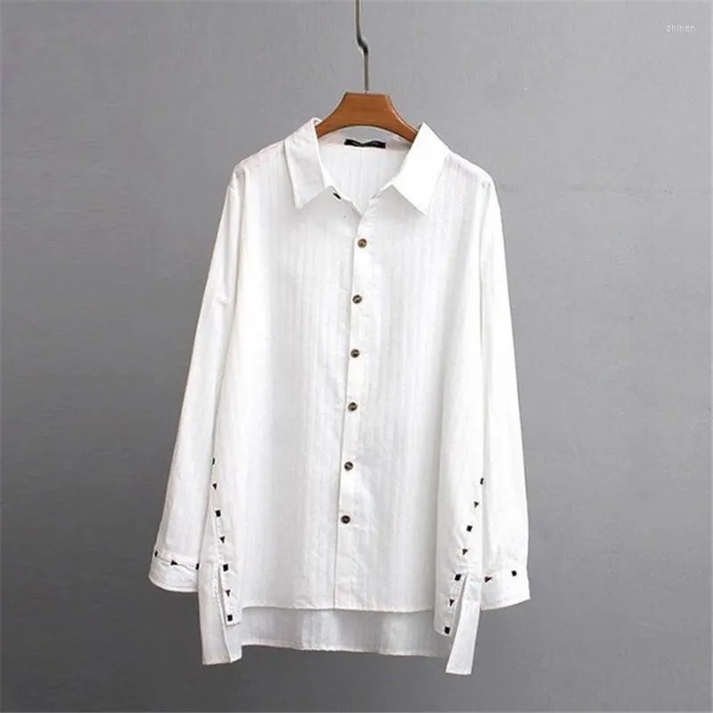 Blouses Femmes Femmes Tops Blanc Blusas 2023 Manches longues Broderie Femmes Vêtements Plus Taille Femme Chemises Lâches Printemps 4XL 5XL