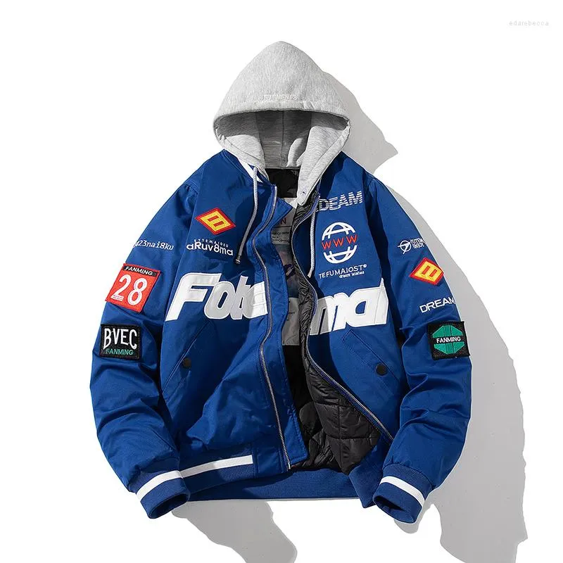 Herrjackor vinter basebolljacka män hip hop brev varsity kvinnor tjock varm huva parkas kappa streetwear windbreeakr amerikansk röd