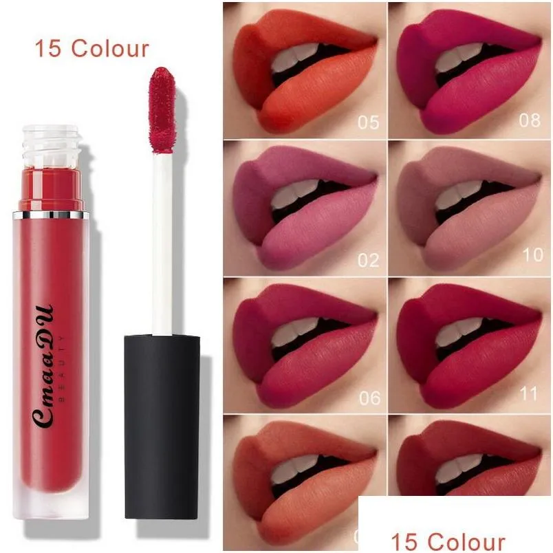 الشفاه Gloss Cmaadu Beauty Diary Matte 15 Color Lipgloss Natural Non Stick Cup Makeup Matt Lips Drop Drop Health DHFZR