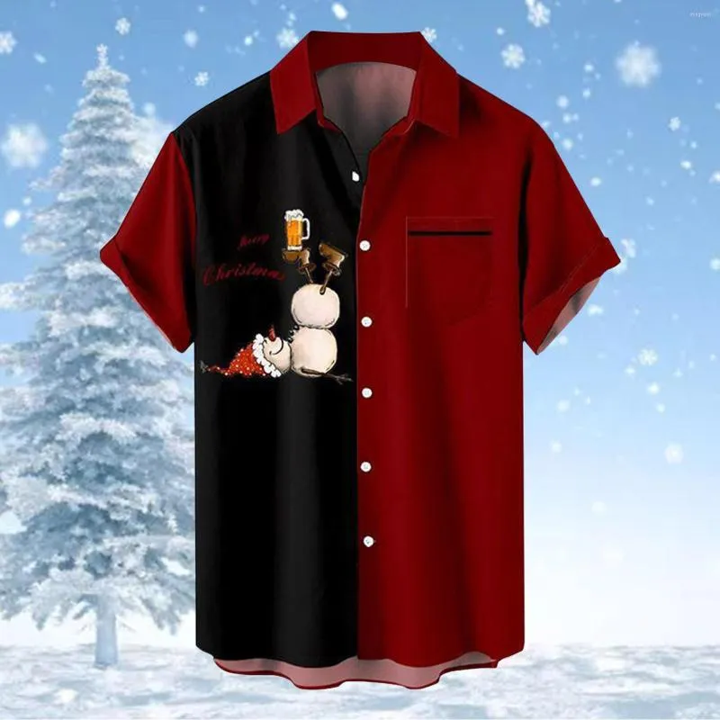 Camicie casual da uomo Tuta Pigiama Uomo Natale Regalo di Babbo Natale Stampa digitale 3D Bottone Bavero Camicia a maniche corte Corsa ad asciugatura rapida