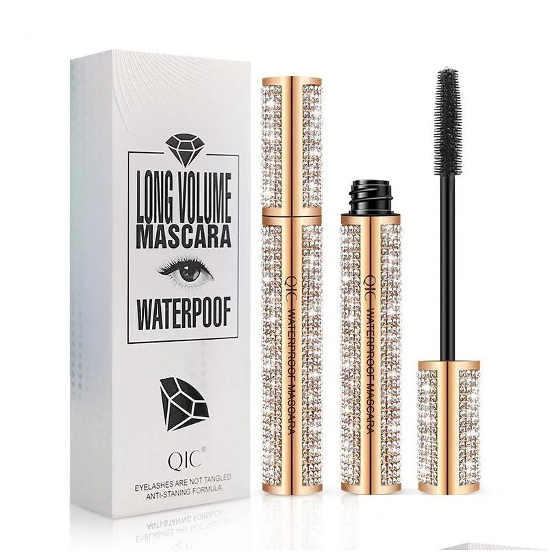 Mascara Qic Starry Sky Diamond Waterdichte dikke krullen Verlengte geen vlekkende bloeiende make -up zwarte mascara's drop levering gezondheid zijn dhu1l