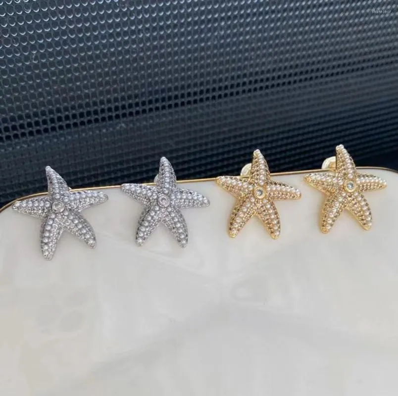 Kolczyki stadnonowe 5 Ppairs Creative Gold Starfed Starfish Cyrkon i Pearl Lady Biżuteria dla kobiet