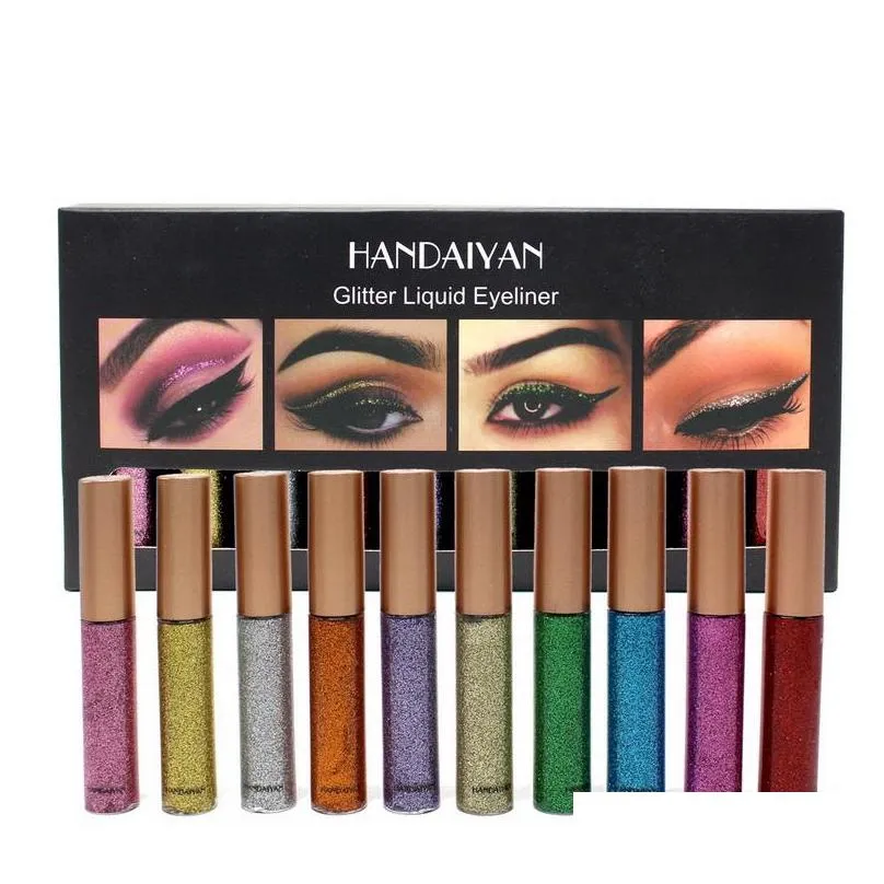 Eyeliner Handaiyan Glitter Liquid Set Colored Eyeliners Sets Waterproof Sequins Pearl Shiny Makeup Eye Liner Drop Delivery Health Be Dh5Sr