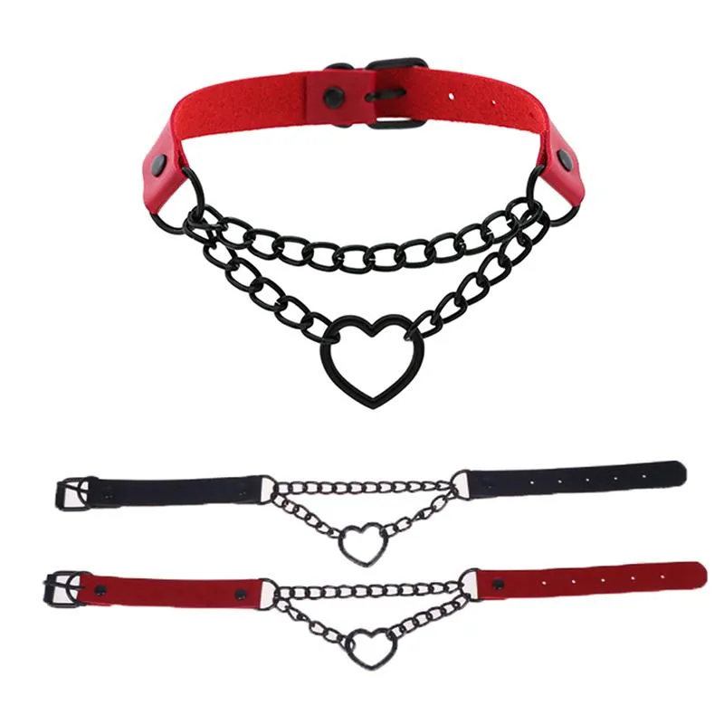 Choker Gothic Black Red Necklace Vrouwen Pu Collar Chains Maid Punk Cosplay Access Chokers