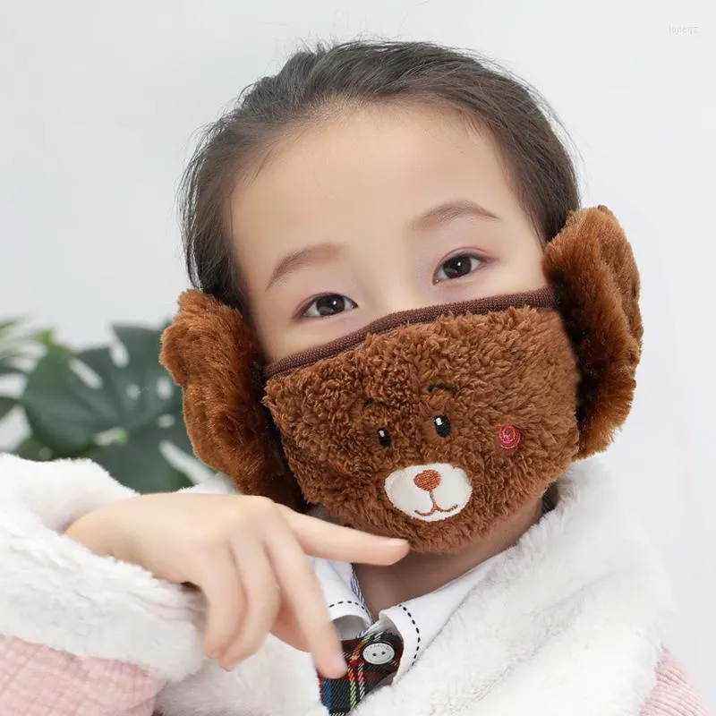 Berets Kids Adult Winter Face Mask With Earflap Cute Reusable Washable Fleece Windproof Warm Adult/kid Plush NOV99