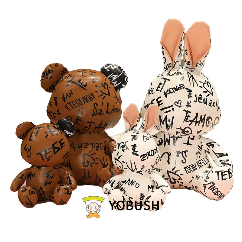 플러시 인형 25 45cm 패션에 앉아 흰색 토끼 갈색 곰 쓰기 편지 동물 인형 귀여운 박제 아이 장난감 드롭 요 보쉬 230110