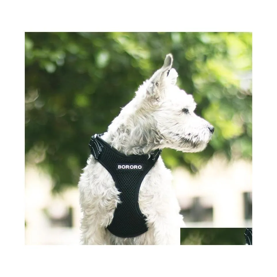 Dog Collars Leashes No Pl Mesh Harness Breathable Puppy Vest Reflective Harnesses For Small Medium Dogs Adjustable Pet Training Dr Dhgtw