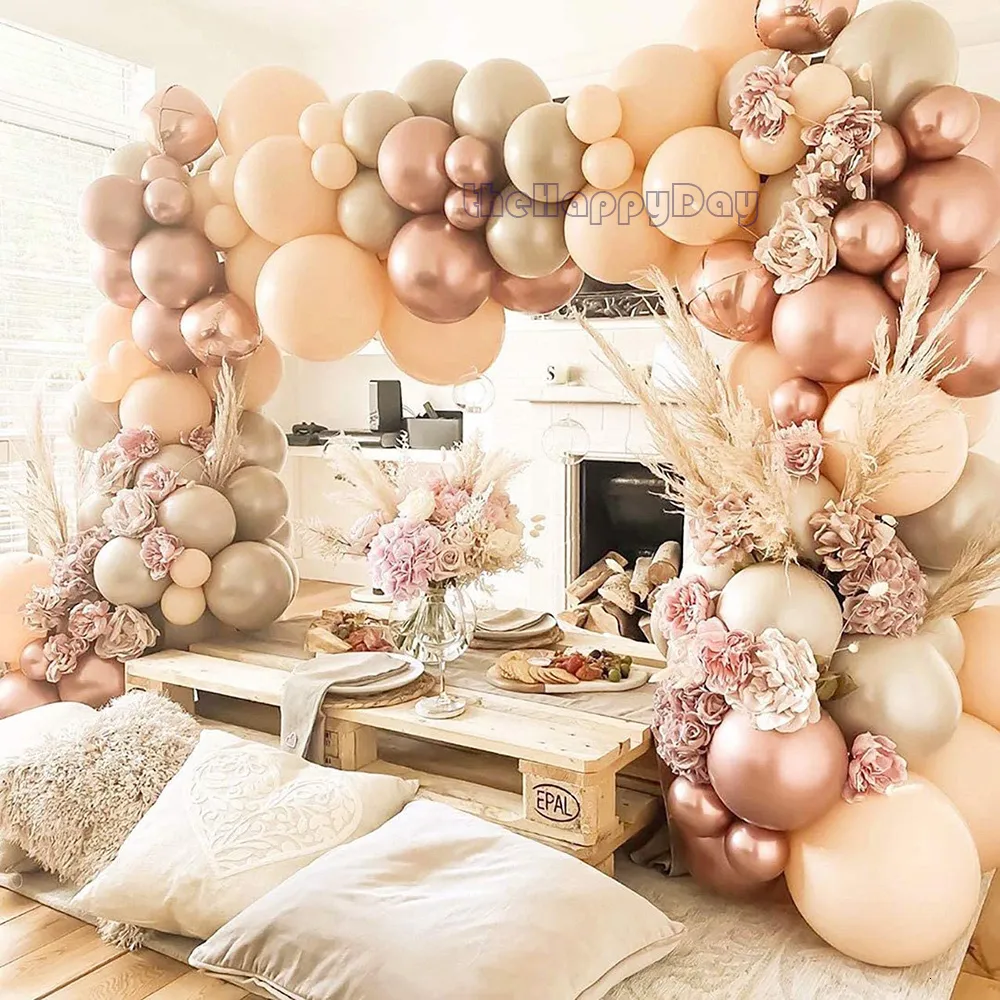 Andra dekorativa klistermärken 112st Blush Balloons Garland Kit fördubblat grädde Peach Ivory Nude Brown Rose Gold Arch Wedding Birthday Party Decor 230110