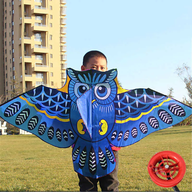 S 110 cm fliegende bunte Cartoon -Eule mit Kite Line Kinder Outdoor -Spielzeug 0110