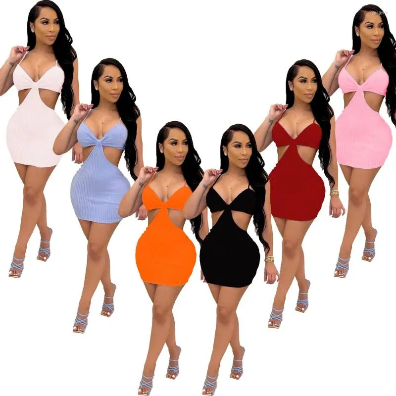 Casual Dresses Sexy Bra Knitted Mini Dress Sleeveless Bodycon Party Wear Women Spaghetti Strap Cut Out Summer Night Clubwear For 2023