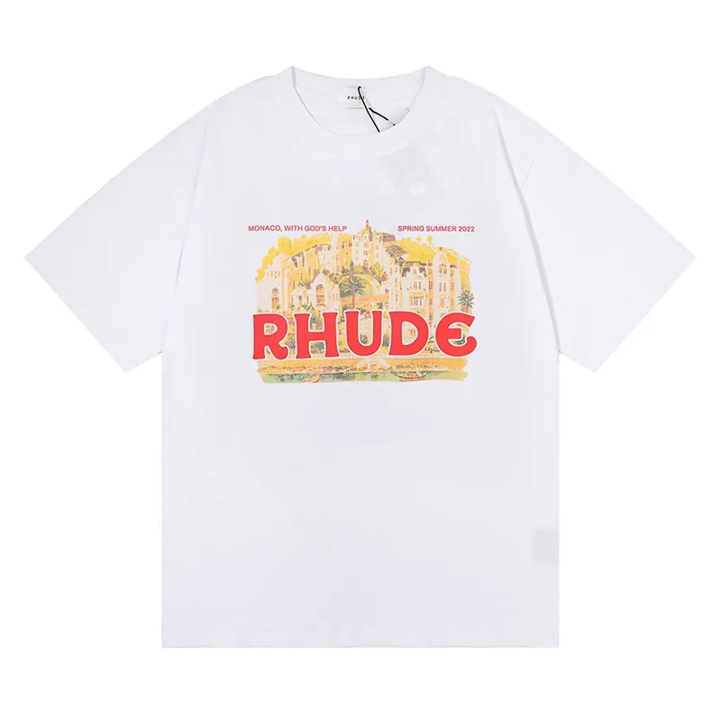 Рубашка Rhude Мужские футболки Женские дизайнерские футболки Модная мужская футболка с принтом Rhude Высочайшее качество Размер США M-XL Толстовка с капюшоном Rhude Street Wear USA 704