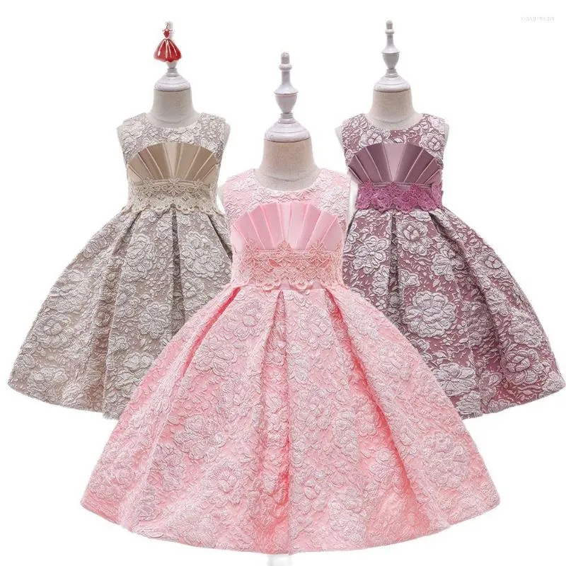 Flickklänningar vikar blomma barn bröllopsfest klänning ärmlösa barn flickor boll klänning vestidos vintage småbarn piano prinsessa