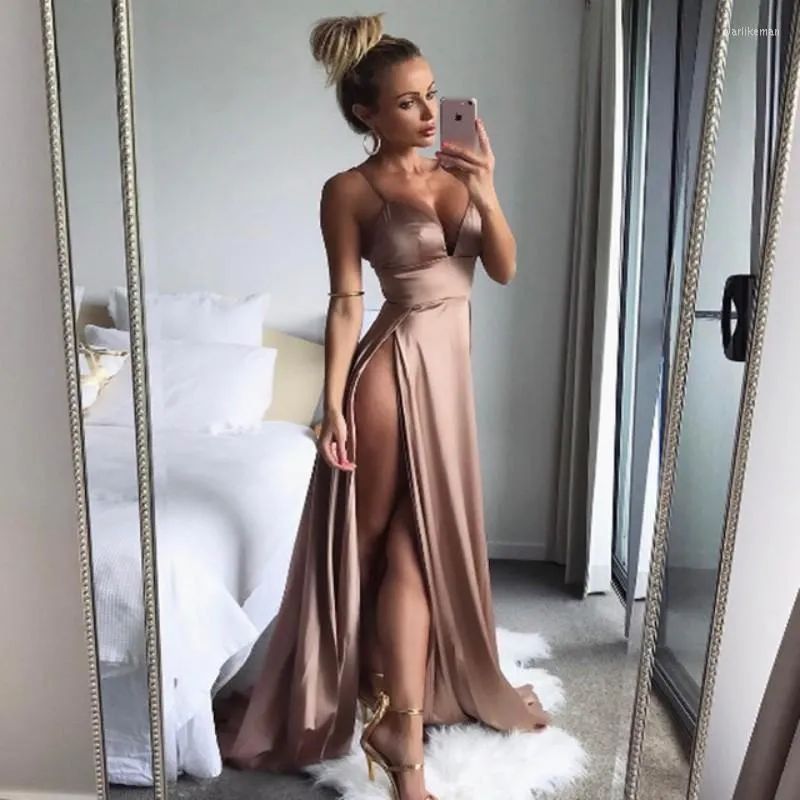 Платья вечеринки Deep V Sece Sexy Prom Long 2023 High Side Slit vestidos de fiesta noche Formal Dress Вечерние женщины ysan407