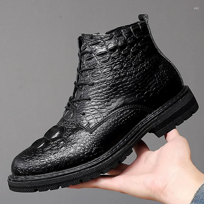 Stövlar mäns stora storlek casual party nattklubb bär ankel alligator korn ko läder skor plattform vår hösten boot sapatos man