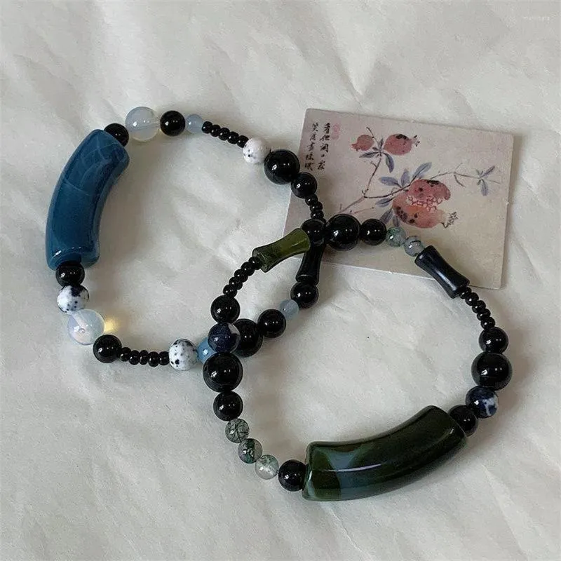 STRAND RETRO IMITATIE OLIVE JADE BAMBOE BRACELPE Vrouwelijke Chinese stijl Handgemaakte kralen paar mode cadeau sieraden