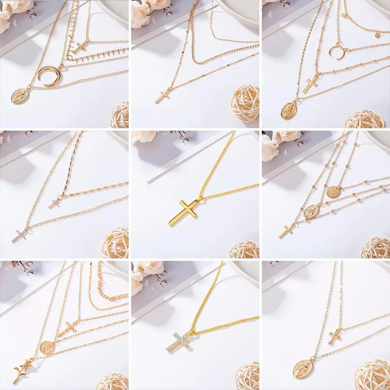 Chains Fashion Punk Vintage Gold Chain Choker Necklace For Women Statement Cross Portrait Pendant 2023 Trend Jewelry Gift