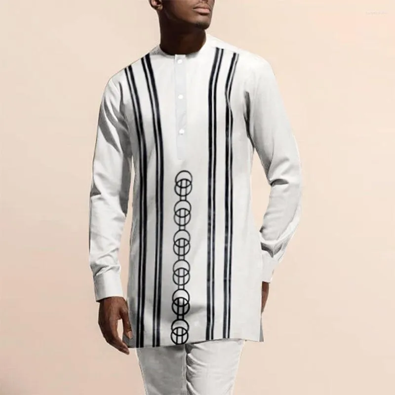 Mannen Trainingspakken 2023 Etnische Stijl Mannen Afdrukken Mode Pak 3 Kleur Moslim Arabische Mannen Jubba Thobe Knop Gewaad broek 2 Stuks Kleding