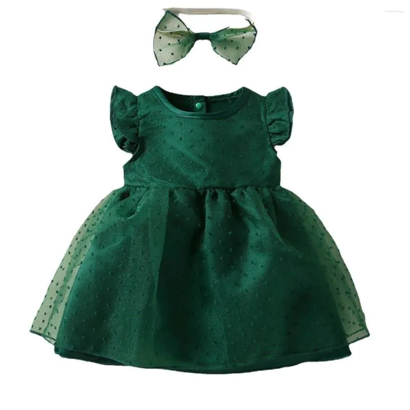 Meisjesjurken 0-3 jaar Baby Girls Princess Dress Mouw Tutu Hoofdband 2pcs Zomer babyverjaardagsfeestjes Outfits