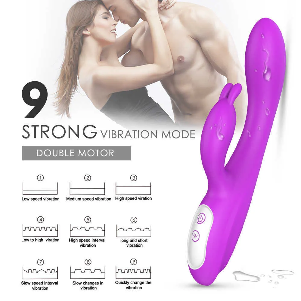 Schönheitsartikel mit Hasenohren zur Stimulation der Klitoris, 9 Modi Vibratoren G-Punkt-Kaninchenvibrator, Dildo, Klitoris-Stimulator, sexy Spielzeug für Frauen