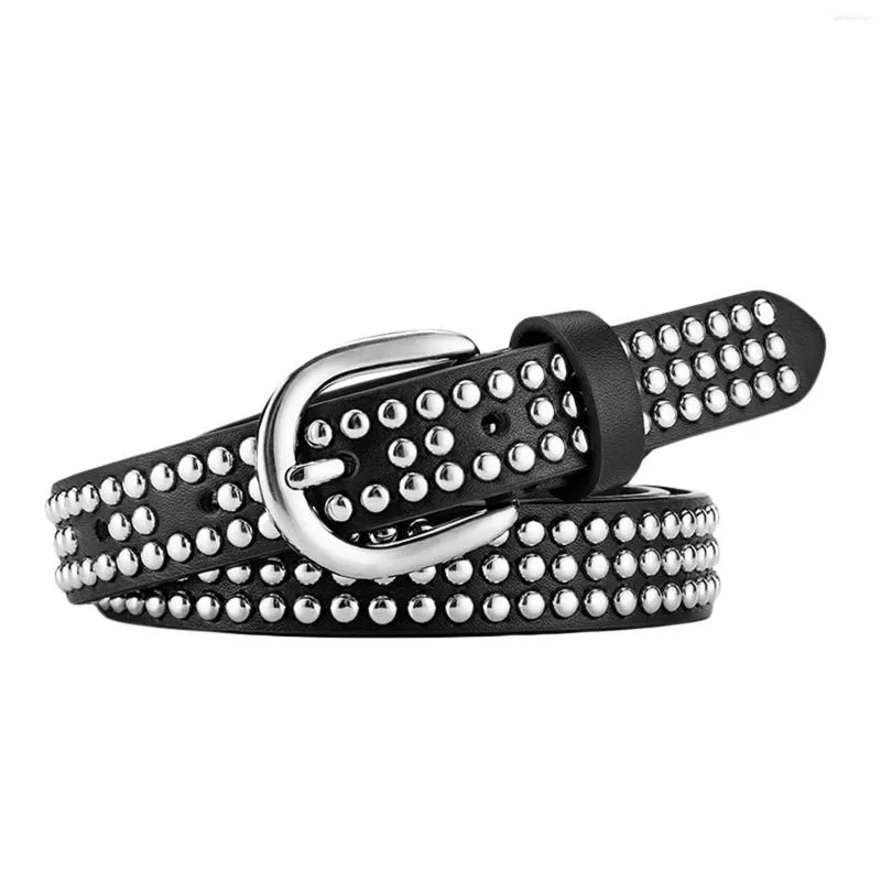 Belts Women's Men's Punk Style Belt Rivet Decoration Row Diamond Faux Leather Alloy Buckle Versatile Metal Claw Bead