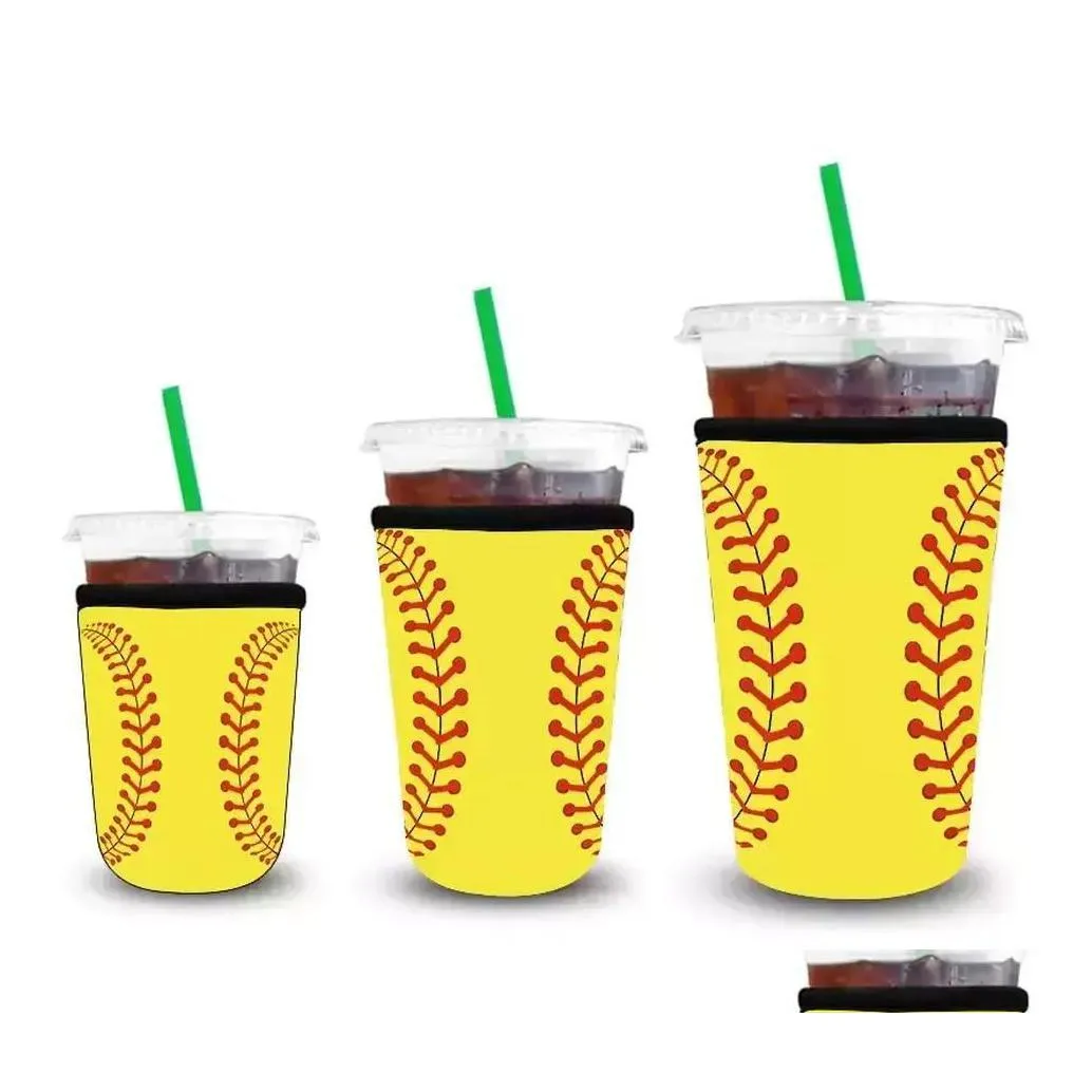 Drinkware Handle Custom Softball Pattern Iced Coffee Cup Sleeves Antidirty Insation Cold Kee återanvändbar och förkylning Drinkar Cups Drop Del Dhmms