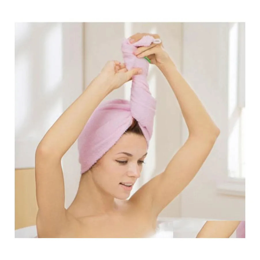 Towel Magic Microfiber Hair Fast Drying Dryer Cute Cartoon Bath Wrap Hat Quick Cap Turban Dry With Button Practical Drop Delivery Ho Dhulx