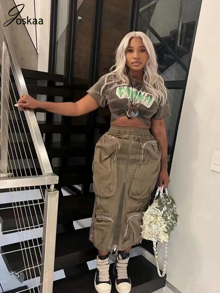 Y2K Harajuku Cargo Skirts For Women, Casual Loose High Waist