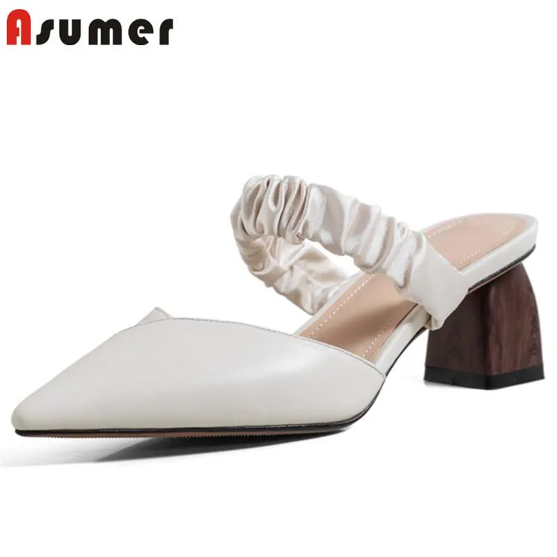 Kledingschoenen asumer 5 cm hoge hakken vrouwen sandalen echt leer puntige teen elegante feest bruiloft zomer