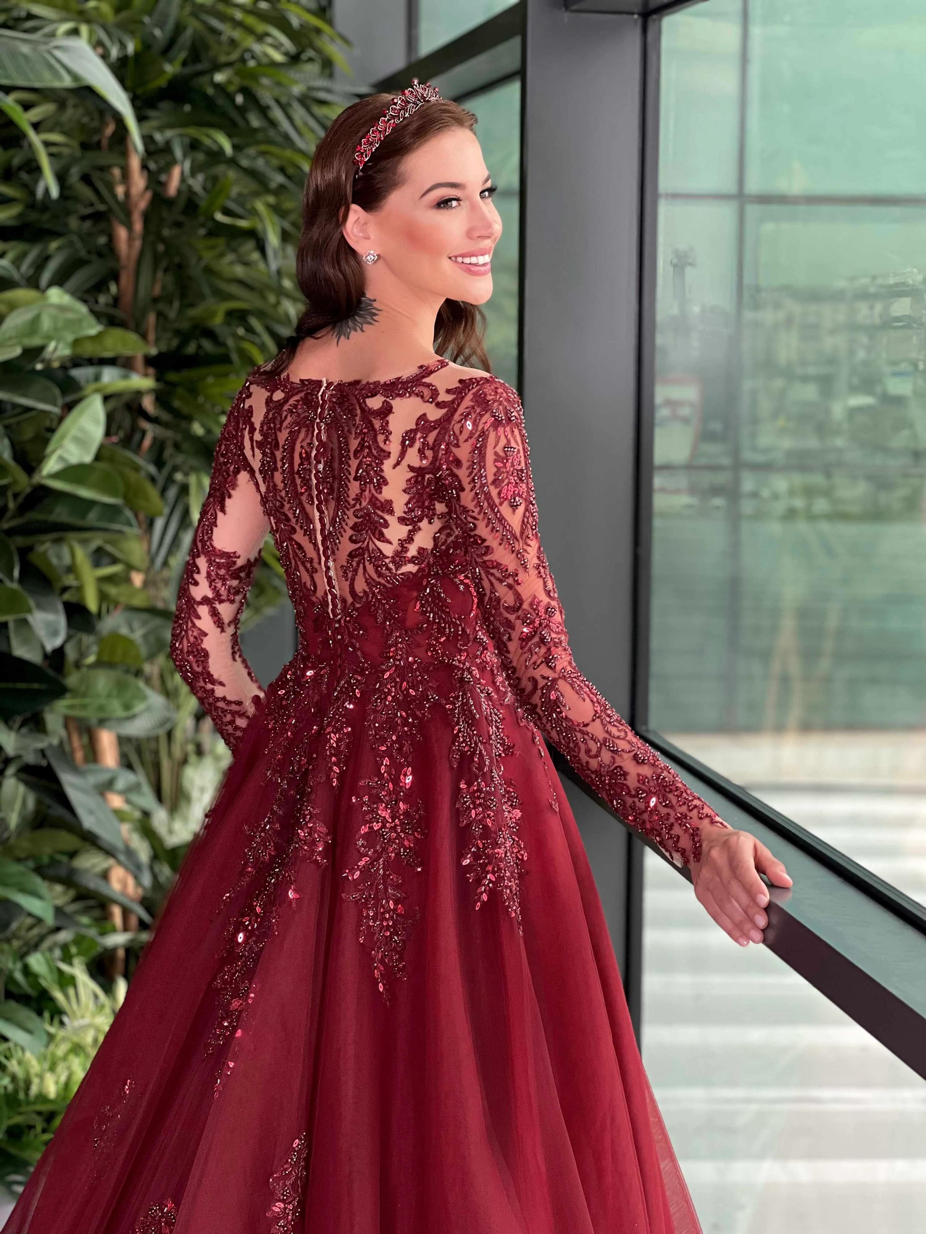 Burgundy evening dresses sale