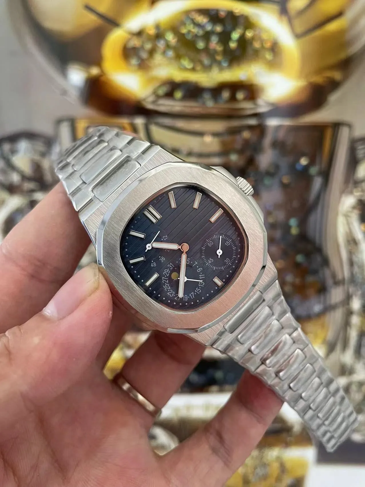 2023 U1 высший класс AAA Luxury Mens Watch Blue Dial Серебряная нержавеющая сталь Автоматическая механическая сапфировая кристаллическая многофункциональная стеклянные спины мужские наручные часы.