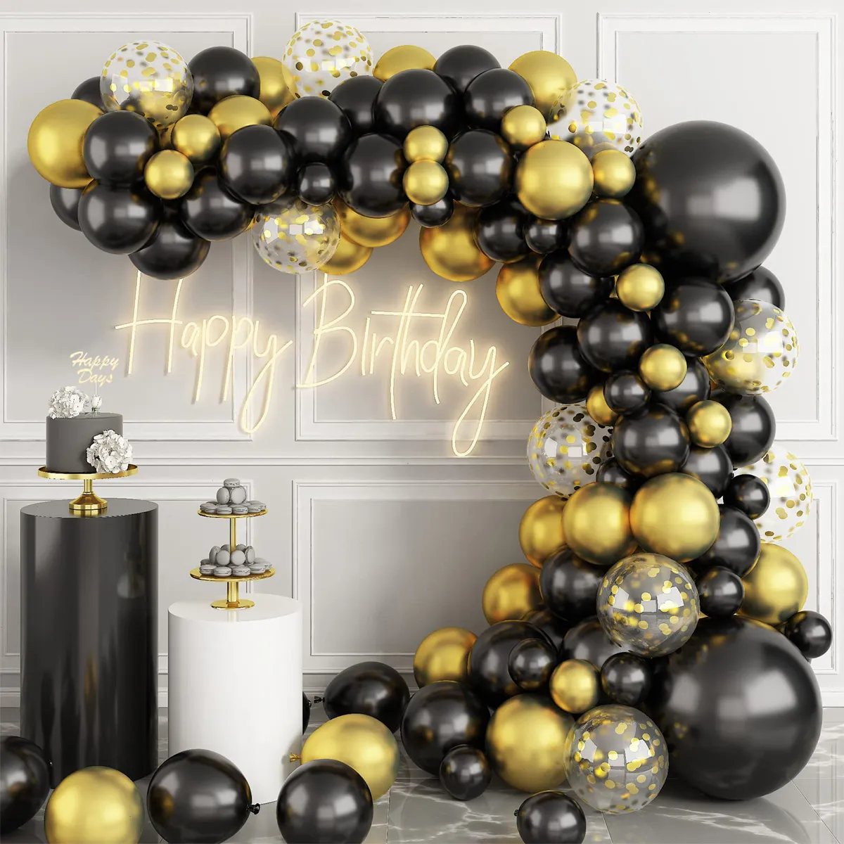 Other Decorative Stickers Birthday Black Gold Balloon Garland Arch Kit Happy 30 40 50 Party Decoration Adults Baby Shower Supplies 230110