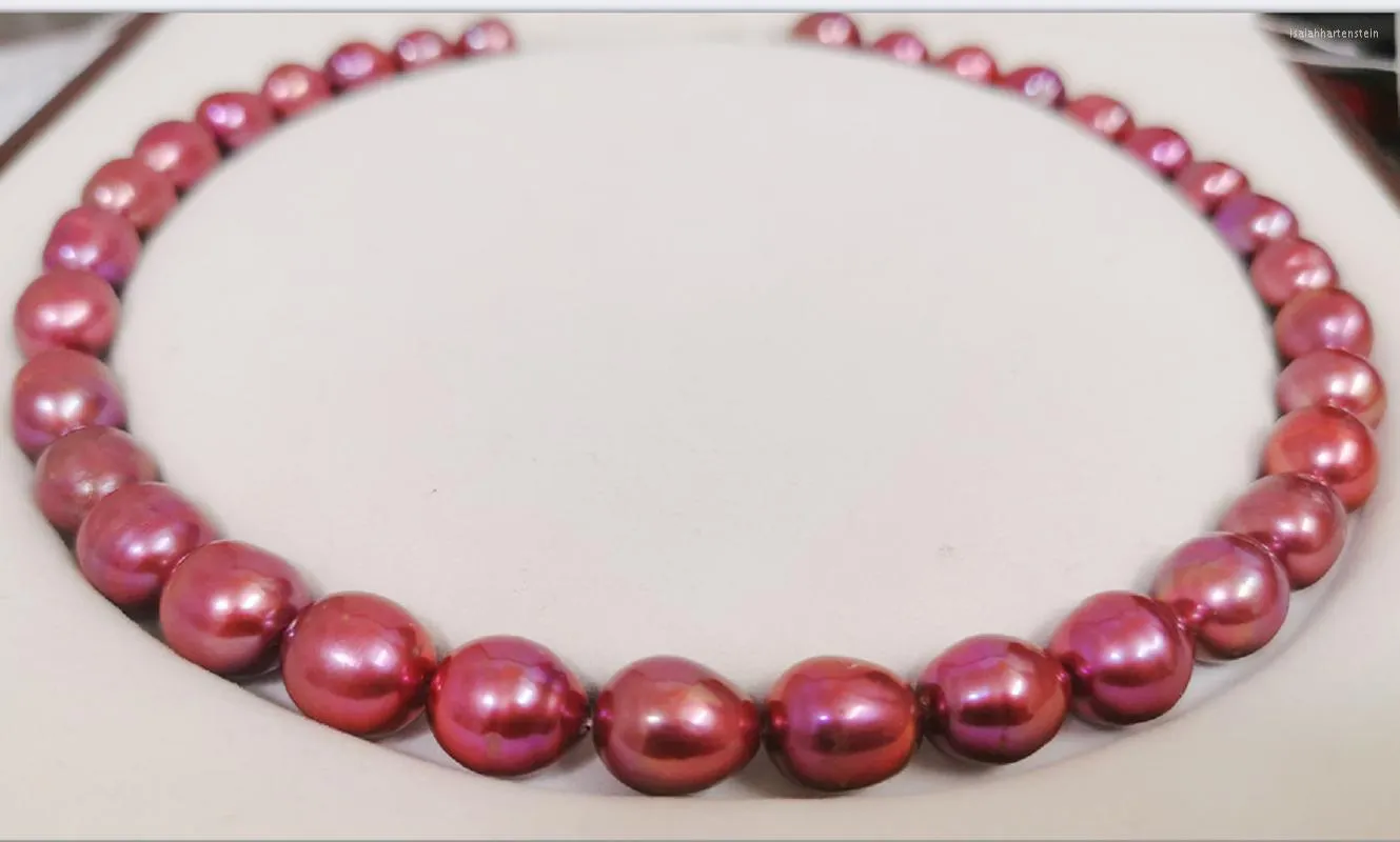 Catene Affascinanti 18 "11x14mm Mare Cioccolato Genuino Rosso Viola Goccia Collana di Perle Donna Uomo Gioielli