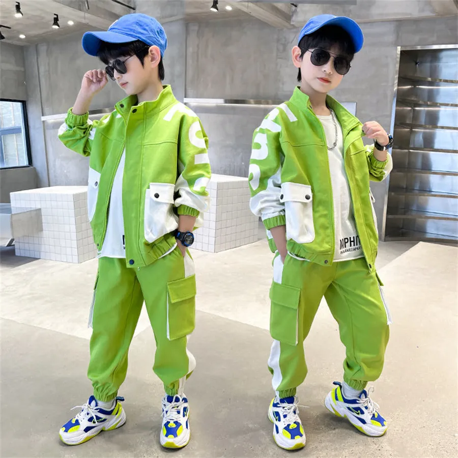 Conjuntos de ropa Ropa de moda para ninos Primavera Otono Patchwork Conjuntos de manga larga 4 6 8 10 12 13 14 anos Adolescentes Ropa deportiva para