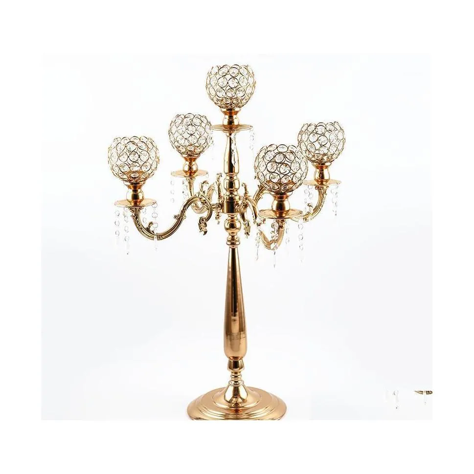 Party Decoration 12Pcs European Elegant Tall 5 Arms Wedding Gold Crystal Candelabra For Centerpiece Senyu1335 Drop Delivery Home Gar Dhvqc